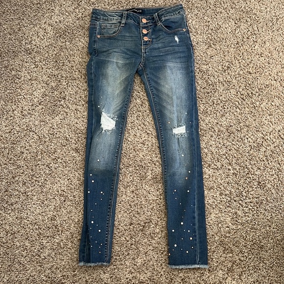 Girls Stretchy Jeans with Rhinestones- size 10 EUC - Picture 1 of 4